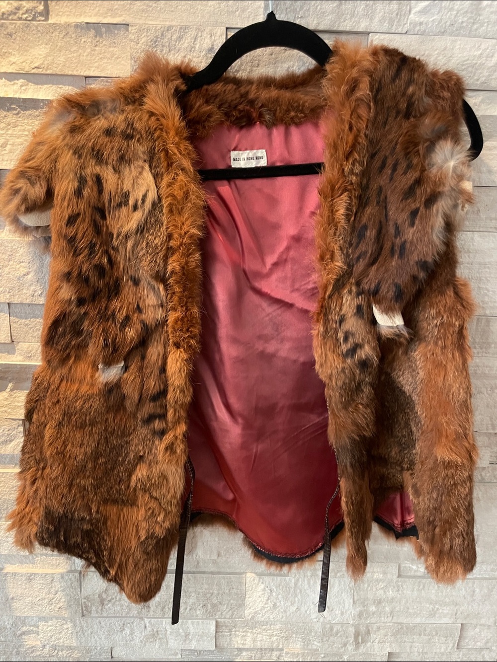 Faux Fur Brown Vest with Pink Satin Lining